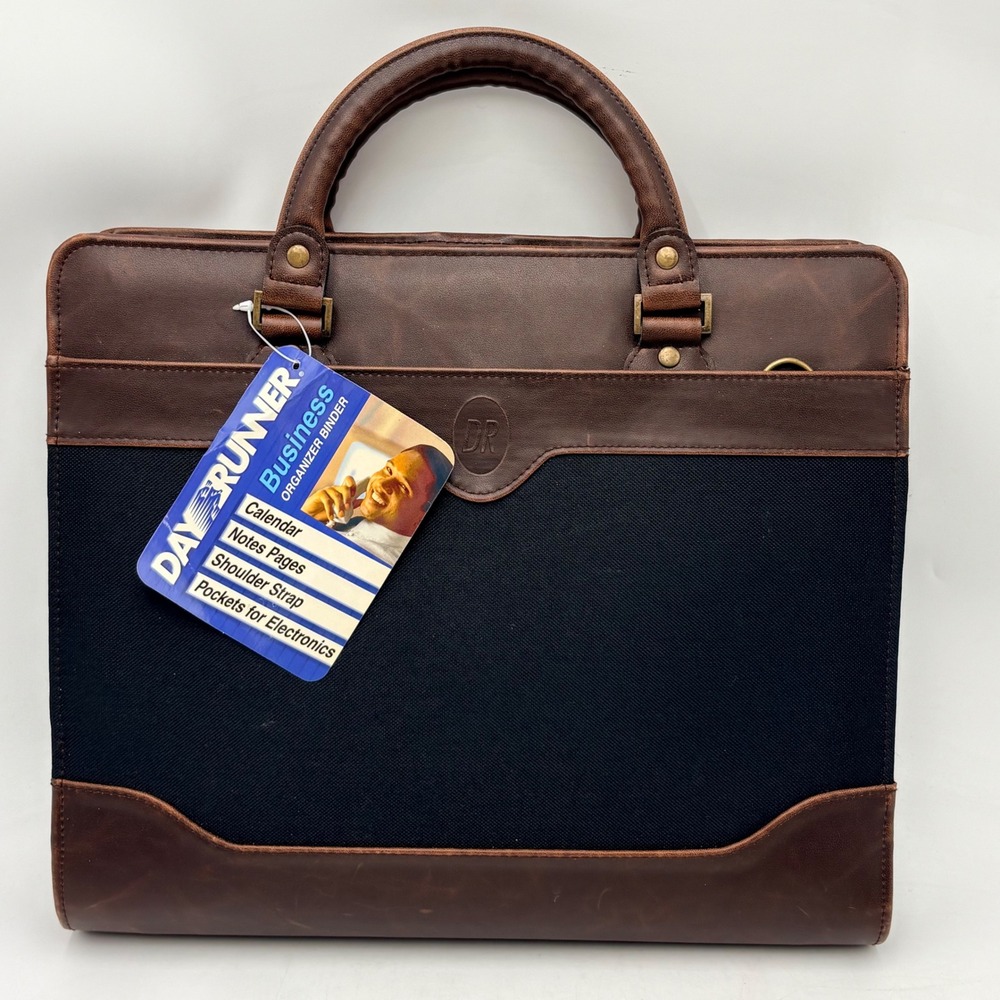Day Runner Business Organizer Binder Brown Leather Canvas 95455 Vintage 2002 NWT